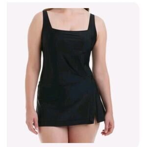 Beyond Control Women's Square Neck Swim Dress, Black Medium New